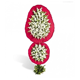 Kırmızı Beyaz Büyük Boy Glayer Çiftli Çelenk