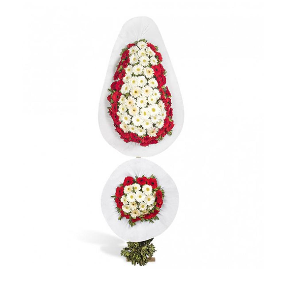2'li Kırmızı Beyaz Çiçekli Çelenk