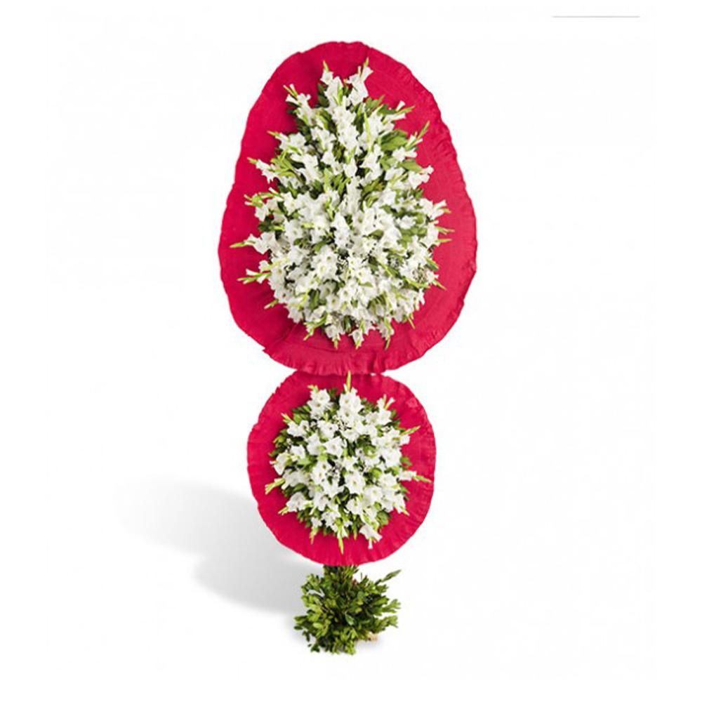 Kırmızı Beyaz Büyük Boy Glayer Çiftli Çelenk