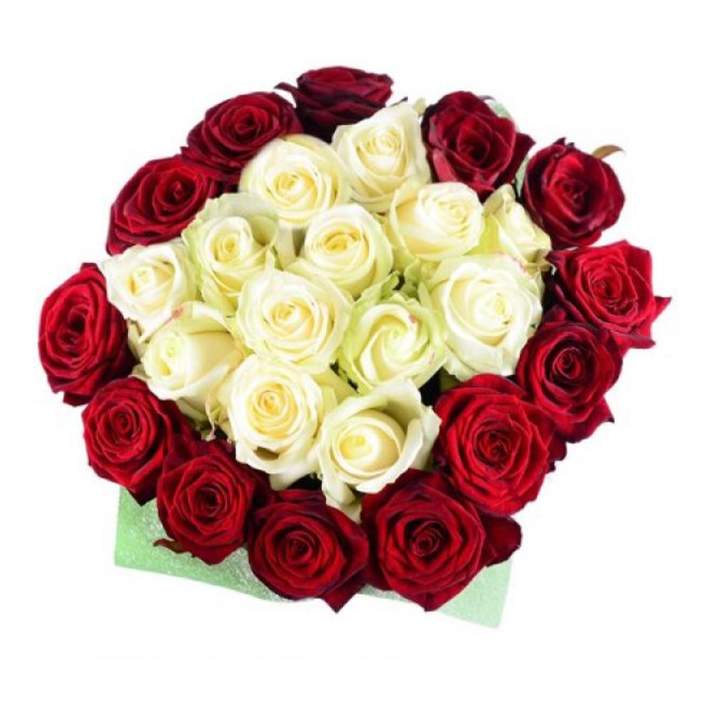Cam Vazoda 25'li Kırmızı ve Beyaz Gül